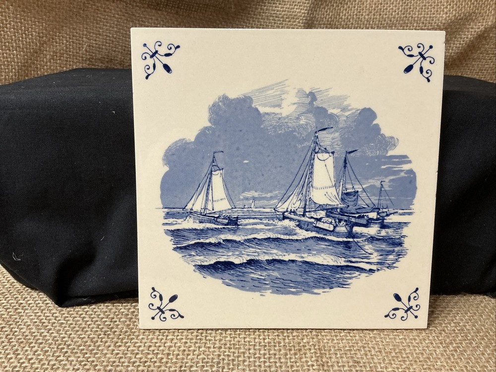 VTG BLUE DELFT WEIGHING ANCHOR TILE HANDMADE SCHOONHAVEN HOLLAND
