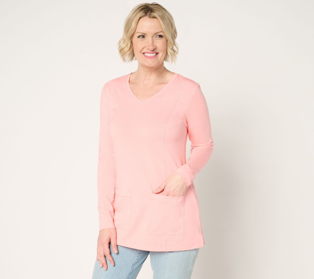 Denim & Co. Women's Top Sz M Essentials So Soft Jersey Tunic Pink A681947
