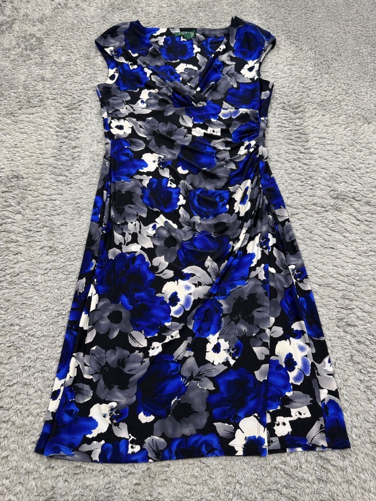 Ralph Lauren Dress Women 12 Wrap Empire Jersey Ruched Floral Boho Whimsigoth