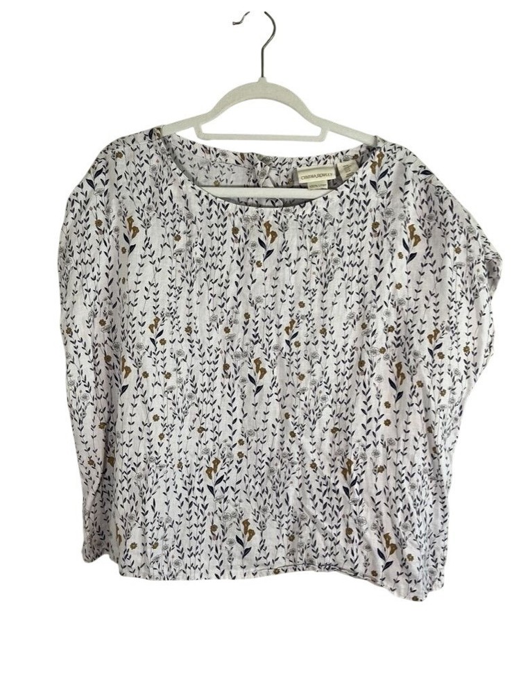 Colorful Floral Linen Top M Boho Indie Folk Hippie Earthy Granola Chic Artsy