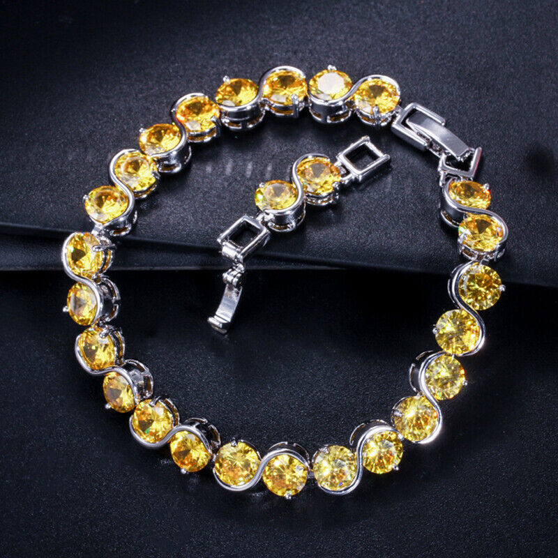 Women’s Yellow Citrine Luxury Holiday Bracelet with Silver and CZ Jewels