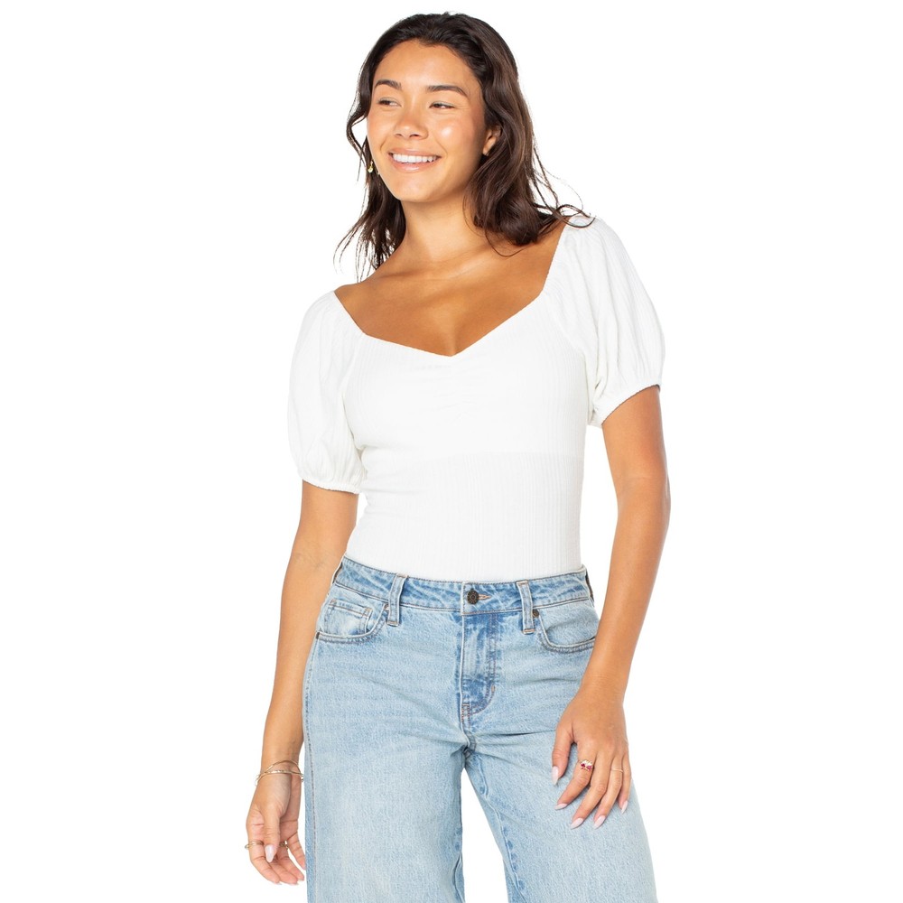 Celebrity Pink Women Short Sleeves BodySuit Whisper White Size M