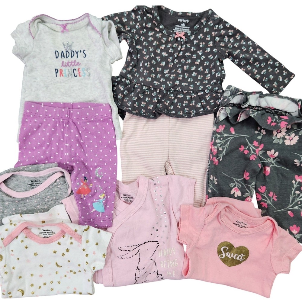 Newborn baby girl clothing lot 9 pieces bodysuits & leggings NB