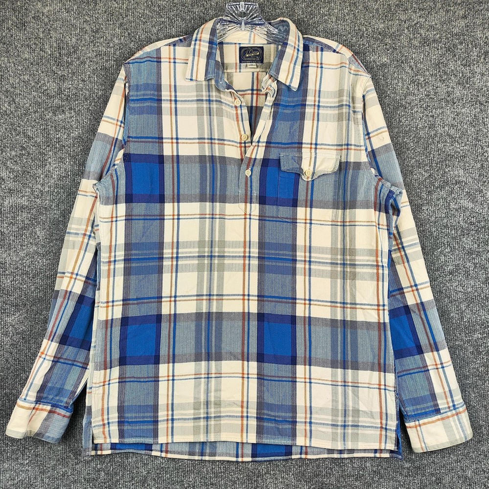 J.Crew Shirt Mens Medium Multicolor Plaid Popover Long Sleeve Cotton Casual