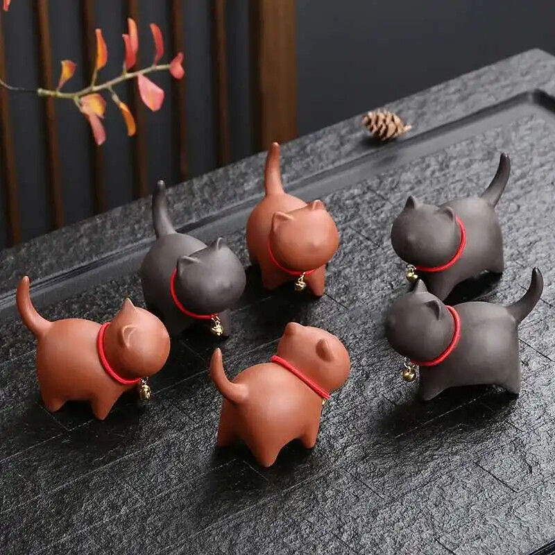 Handmade Purple Clay Cat Tea Pet Ceramic Tea Pet Cute Little Ornament