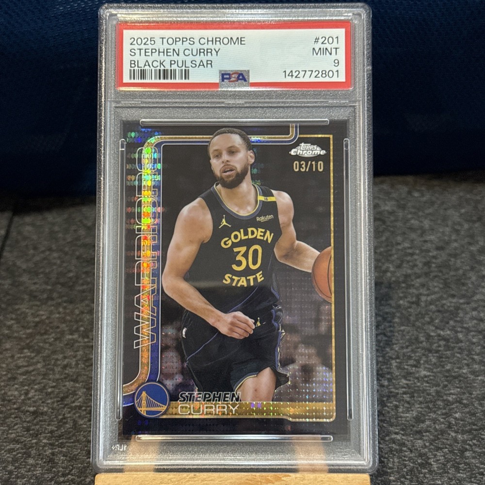 STEPHEN CURRY 2025-26 TOPPS CHROME #201 BLACK PULSAR REFRACTOR 03/10 PSA 9 POP 1