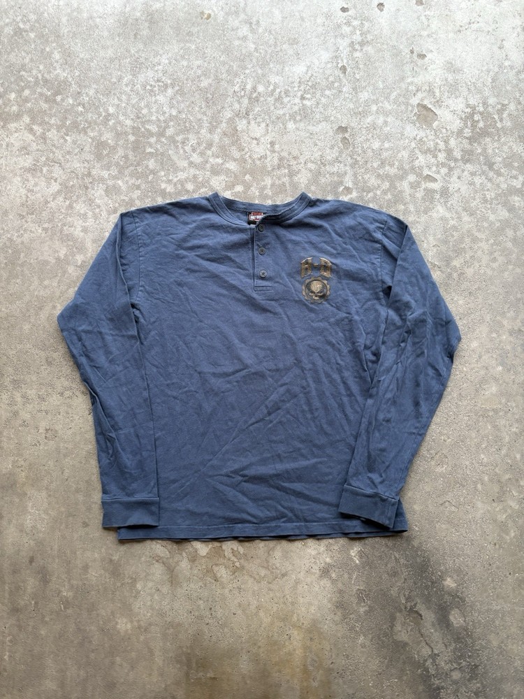 Vintage Harley Davidson Blue Henley Size Large Men’s Made In USA Long Sleeve