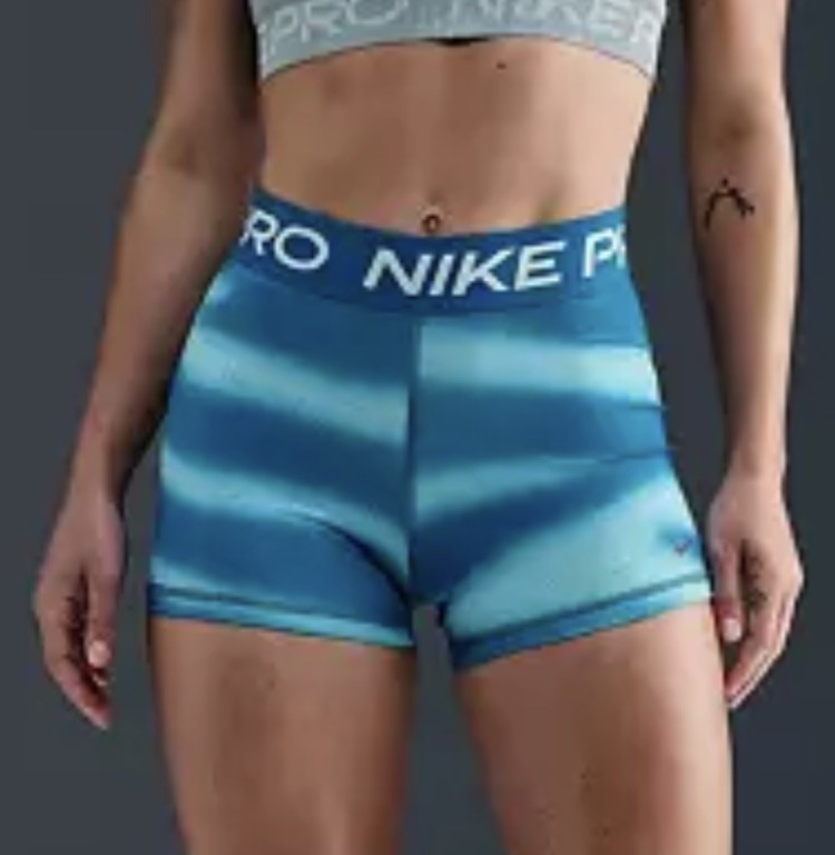 NWT Nike Women's M Pro 3'' Athletic Shorts Mid Rise IH7636 301 Blue Striped New