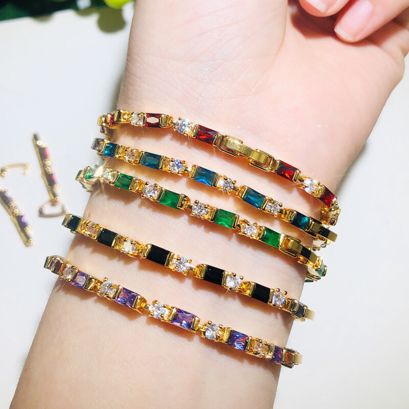 Sparkling Cubic Zirconia Tennis Bracelet Gold Plated Women Wedding Party Jewelry