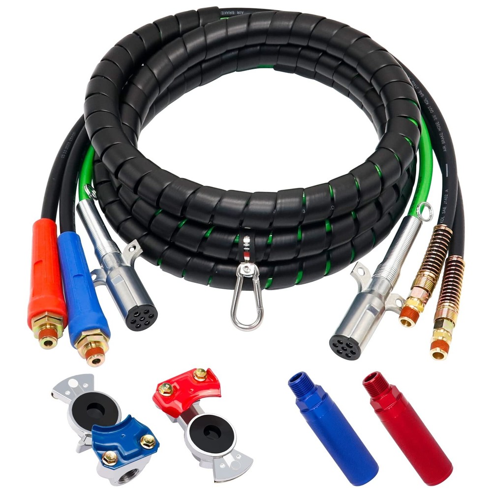 KOOTANS 15FT Semi Truck Air Line Kit with ABS and 7-Way Electrical Cable-image