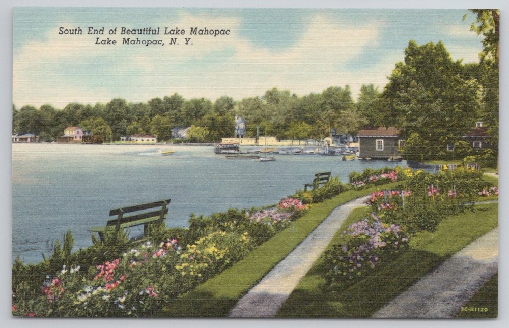 Lake Mahopac NY South End Linen Postcard 1940s Curt Teich View