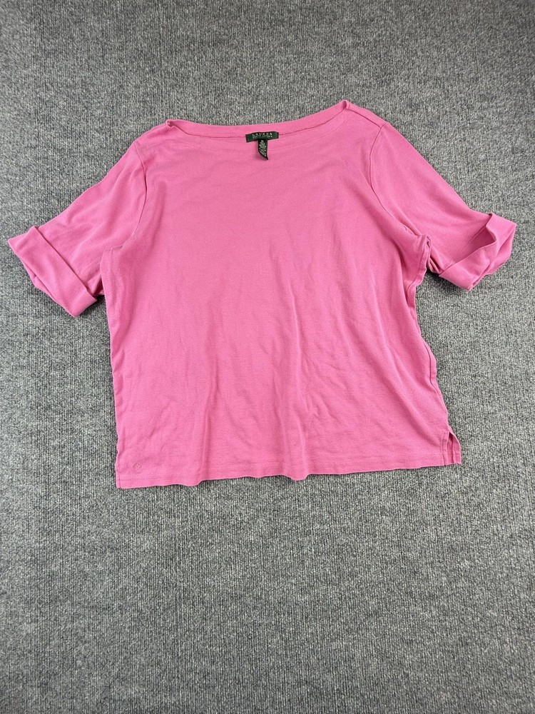 Lauren Ralph Lauren Shirt Womens 3X Pink Boat Neck Short Sleeve Cotton Logo Top