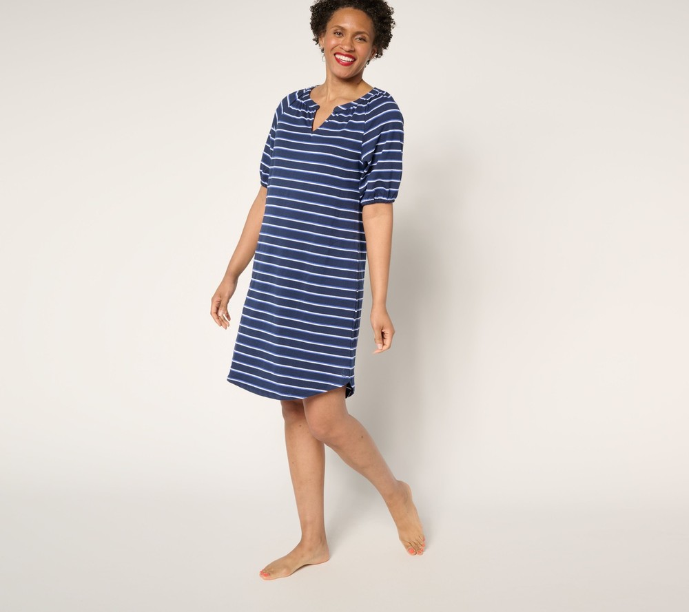 Cuddl Duds Women's Sleepwear Sz L Jacquard Knit Lounge Dress Blue A676571