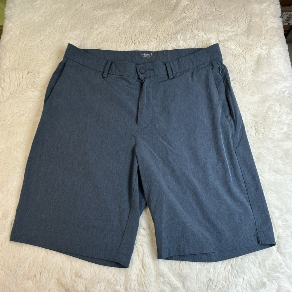 Old Navy Active Stretch Tech Slate Blue Flat-Front Shorts Men’s 34
