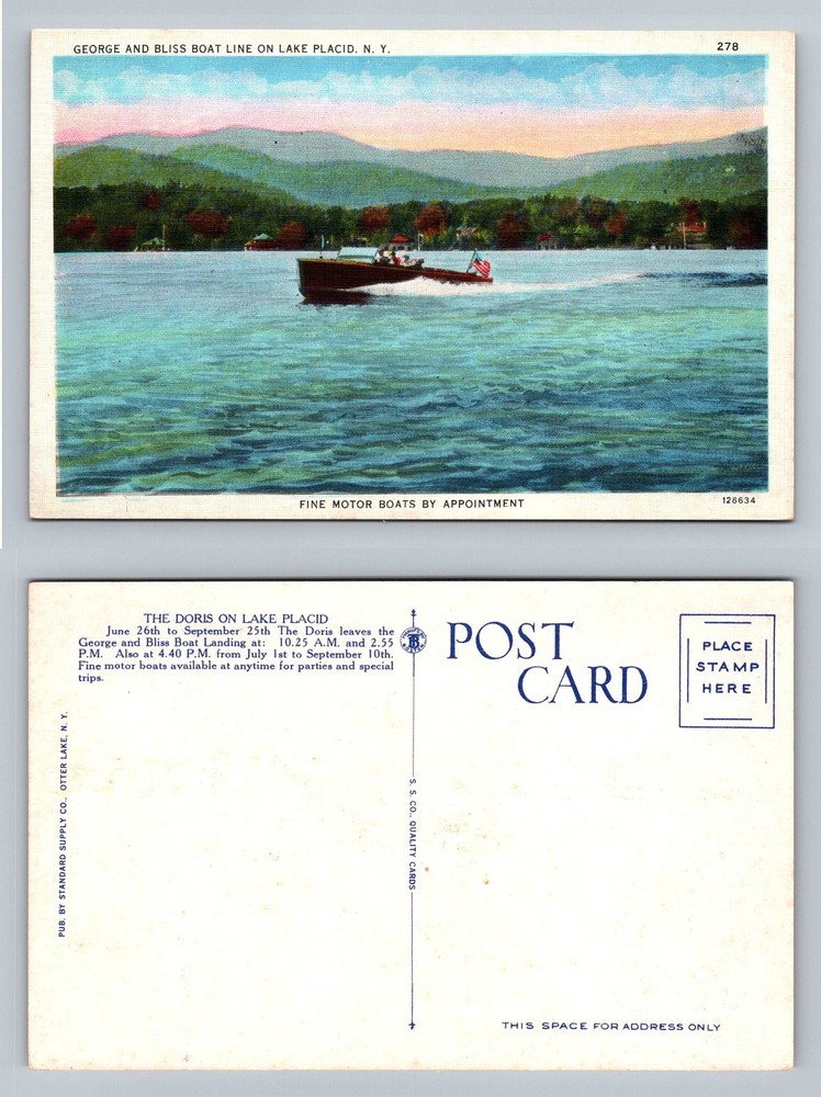 Lake Placid, NY-New York, George Bliss Motor Boat Scene Vintage Postcard