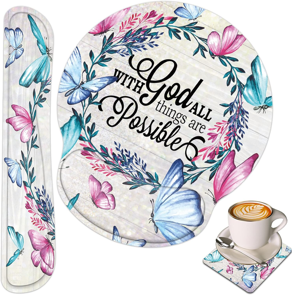 Ergonomic Memory Foam Keyboard & Mouse Wrist Rest with Cup Holder