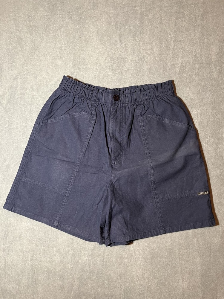 Vintage 90s Cherokee Women's High Waisted Cotton Utility Shorts Blue