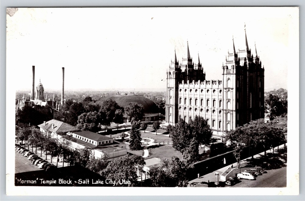 RPPC~Air View Mormon Temple Block Salt Lake City Utah~Real Photo Postcard