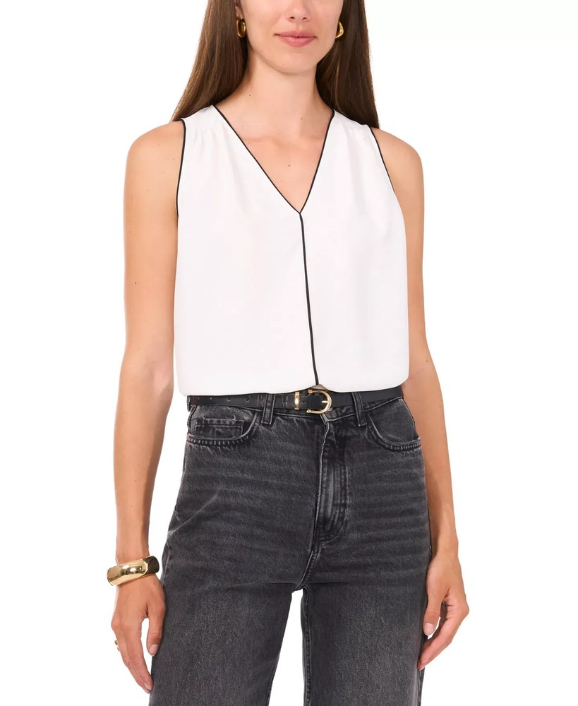 Vince Camuto Women's Top Sz L Piped Sleeveless
