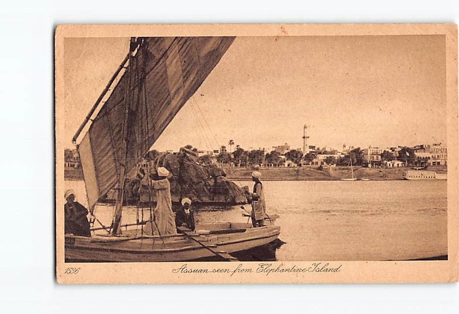 Postcard Assuan Egypt Seen From Elephantine Island Vintage Nile River Sailboat