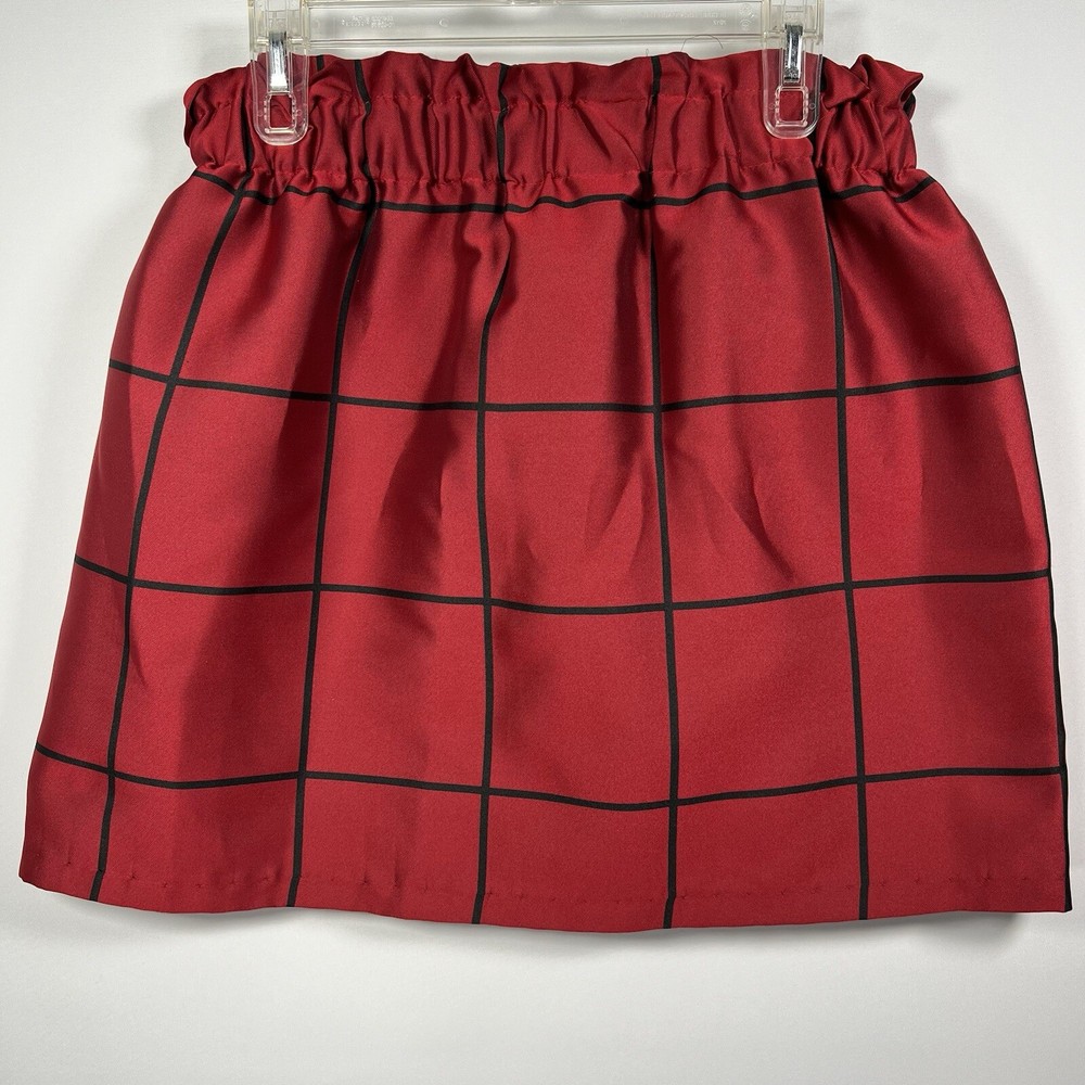 LaRoque Boutique Designer Mini Skirt Red Black Elastic Waist 30” Windowpane T