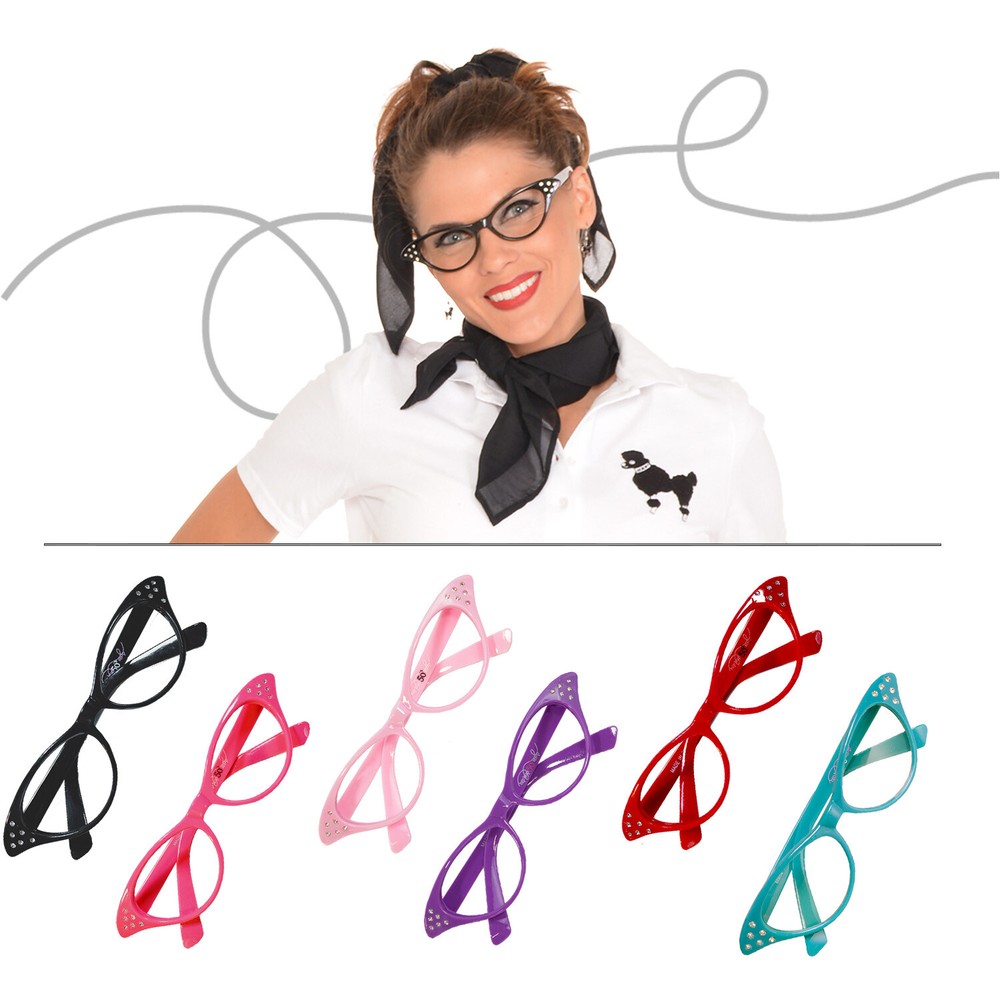 Hip Hop 50s Shop Adult Cateye Glasses Poodle Skirt Halloween Costume Accessory
