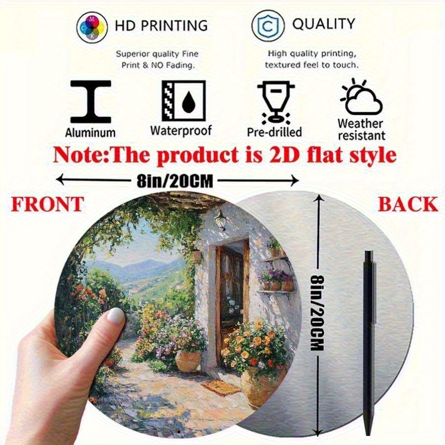 Classic Floral Garden Round Aluminum Wreath Sign Decor