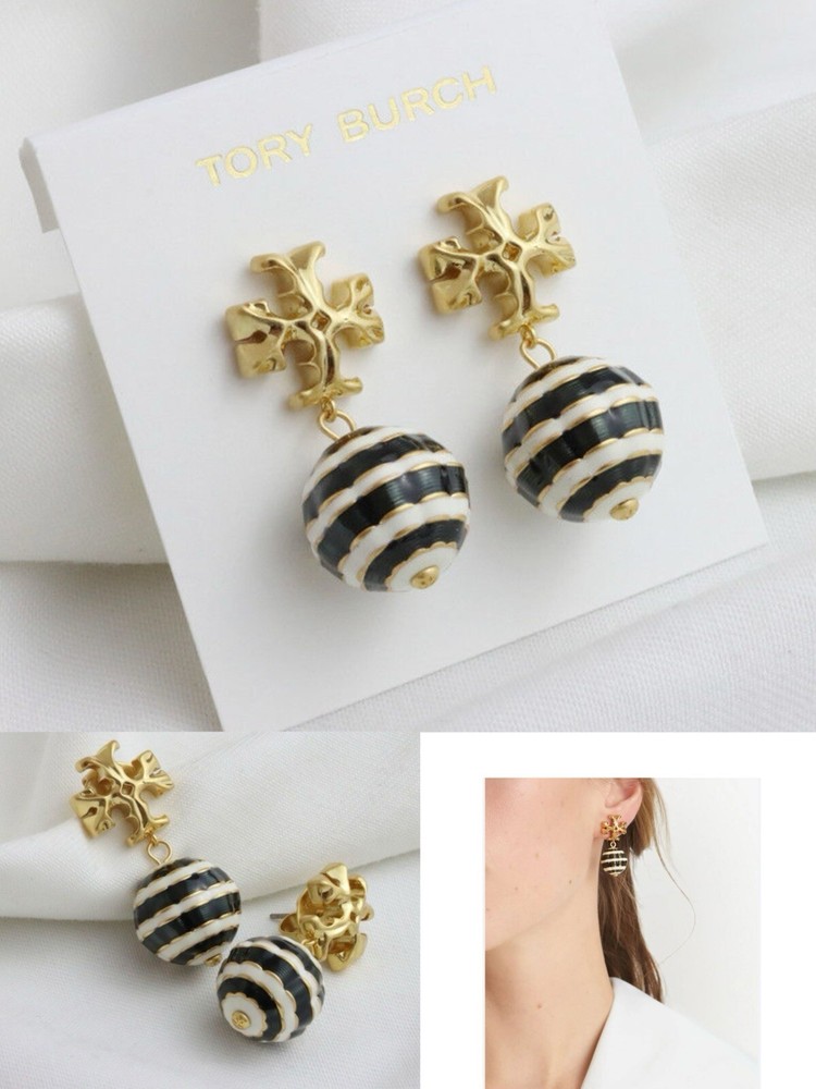 Tory Burch Balloon Gold Plated Classic Double T Logo Earring Lady Everyday Dress