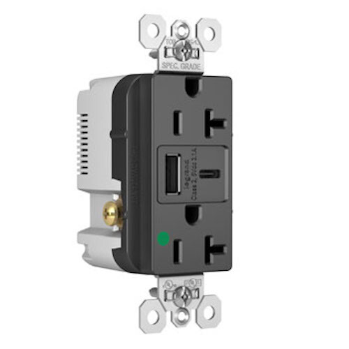 pass & Seymour HOSPITAL GRADE TYPE A/C USB CHARGING RECEPTACLE - black-image