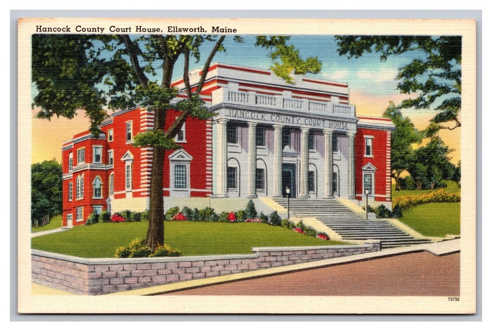Ellsworth ME Maine Hancock County Court House Vintage Linen Postcard