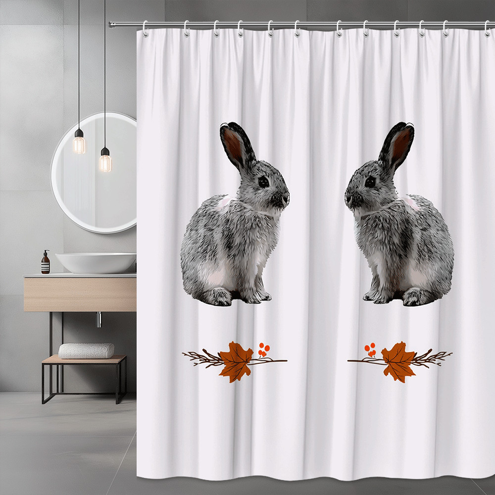 Rabbit Shower Curtain Autumn Bunny Graphic Print