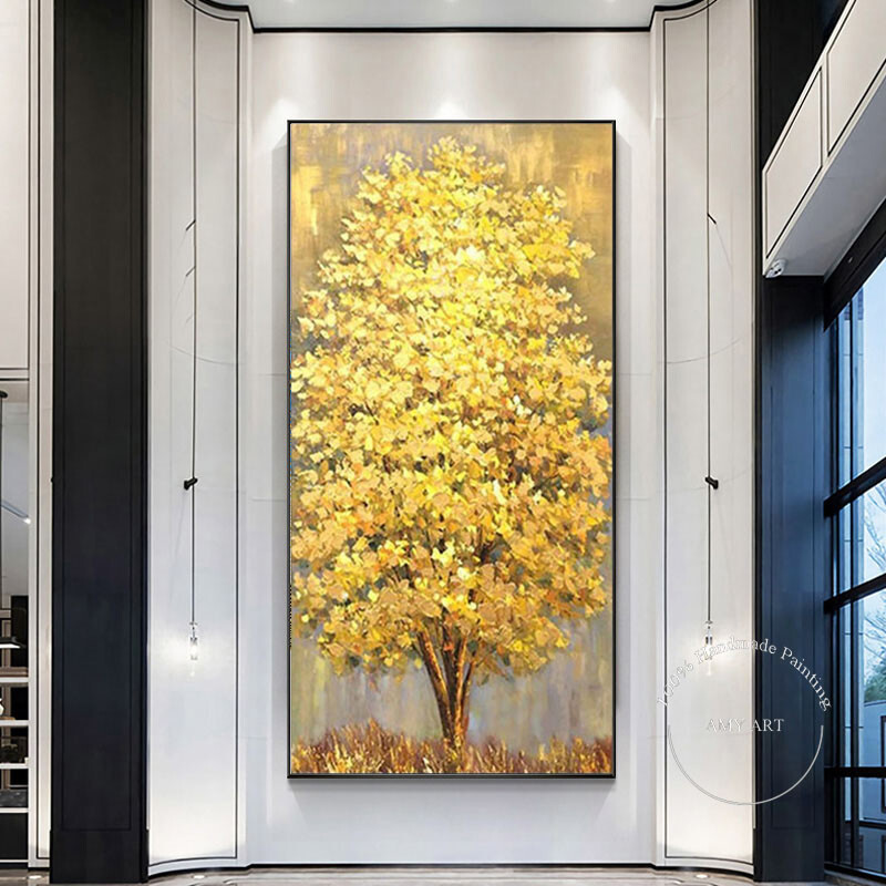 Abstract Luxury Golden Tree of Life Handpainted Oil Painting Picture For Home