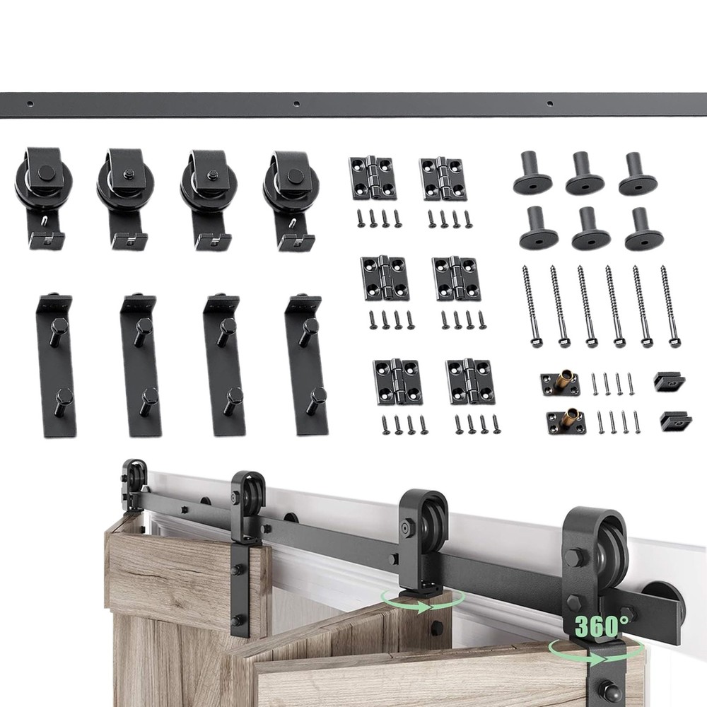 Sliding Barn Door Hardware Kit 6.3FT Modern Closet Hang Style Track Rail Black