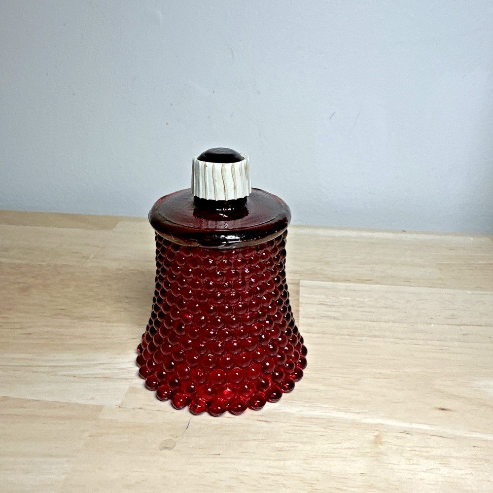 Vintage Homco  Red Hobnail Cadmium Glass Peg Votive Candle Holder Glow UV