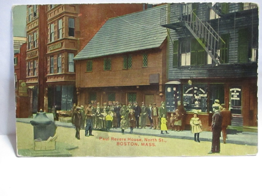 1910 Postcard  Paul Revere House, North St. Boston Ma Jewelry Store Window, Kids