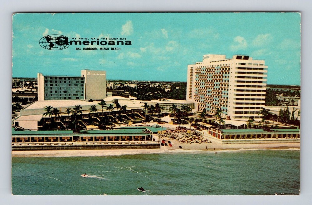 Miami Beach FL-Florida, Americana Hotel, Bal Harbour, Antique Vintage Postcard