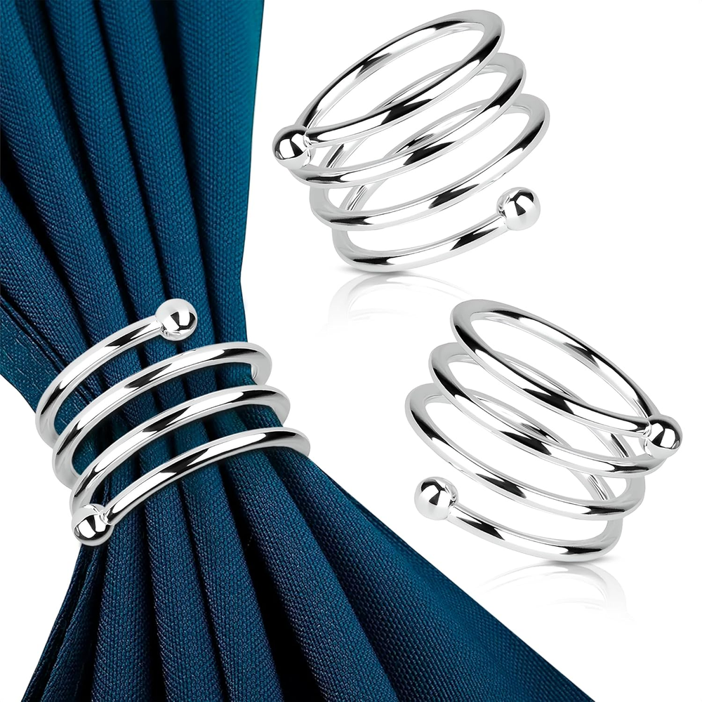 Silver Napkin Rings Set of 8 – Elegant Spring Napkin Rings with Sturdy Metal Des