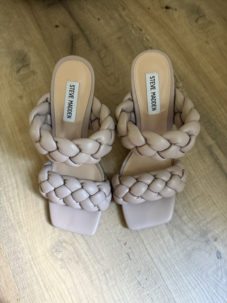 Steve Madden Kenley Women’s Sandals Leather Braided Slip On Heeled Size US11 New