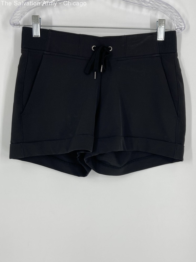 Athleta Womens Black Drawstring Waist Pockets Activewear Athletic Shorts Size 2