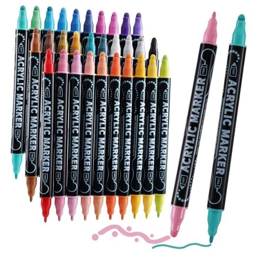 30-Color Waterproof Dual-Tip Acrylic Paint Pens for Dot & Fine Detailing