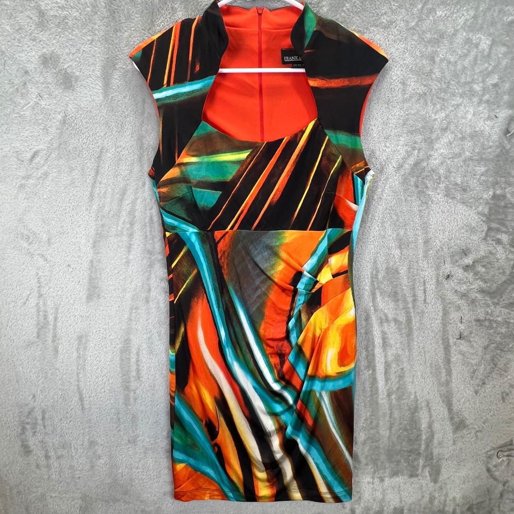 Frank Lyman Design Abstract Graphic Print Cutout Ruched Bodycon Dress Orange 8-image