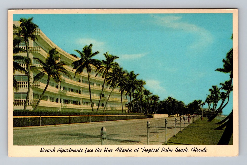 Palm Beach FL-Florida Swank Apartments Face Blue Atlantic Vintage Postcard
