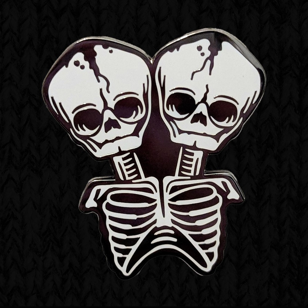 Creepy Co Conjoined Twins Two Headed Skeleton Horror Art Enamel Pin