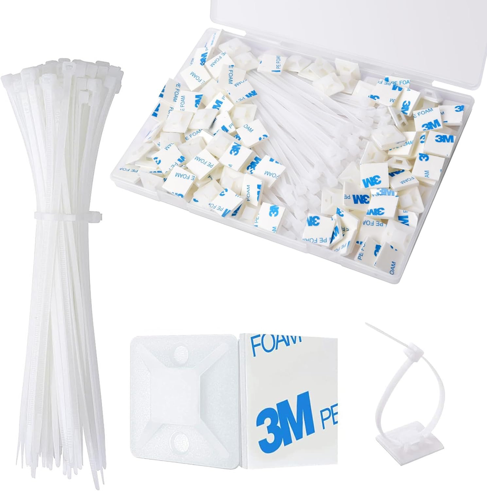 50-Pack Heavy-Duty Self-Adhesive Cable Tie Mounts for Strong Cable Management