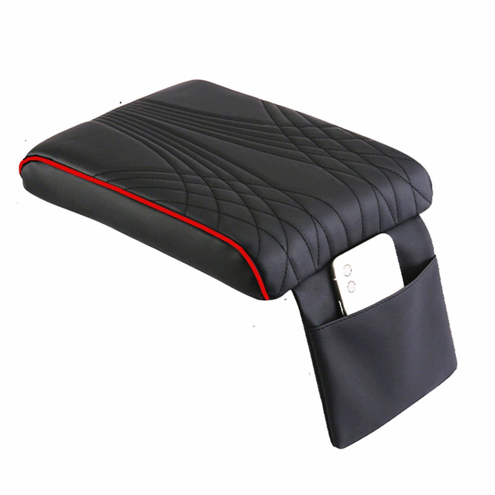 Car Center Console Armrest Cushion Mat Pad Cover Black PU Leather Memory Foam
