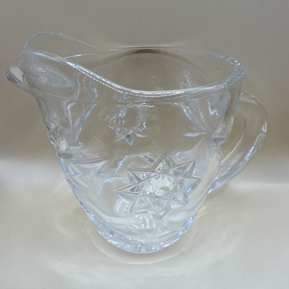 Anchor Hocking Pressed Cut Glass Creamer Star Starburst 4