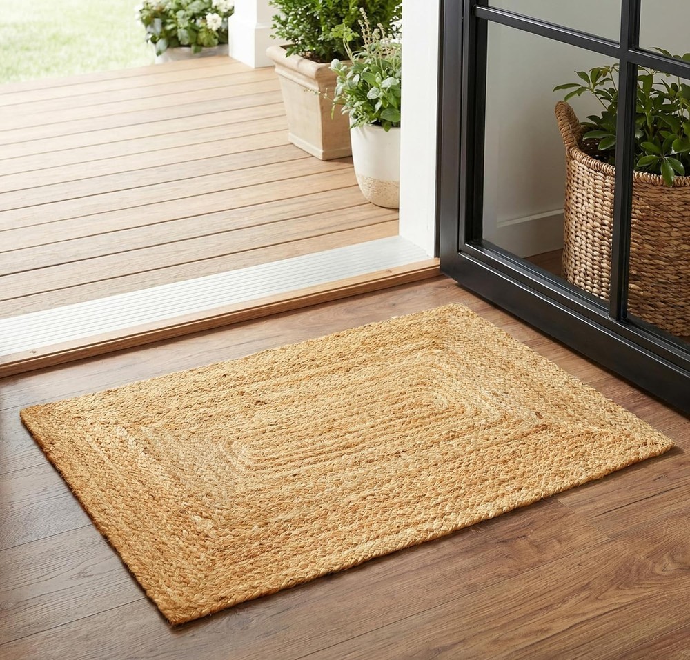 Jute Braided Small Rug, Natural - 2x3 Feet, Accent Reversible Hand Woven Door...