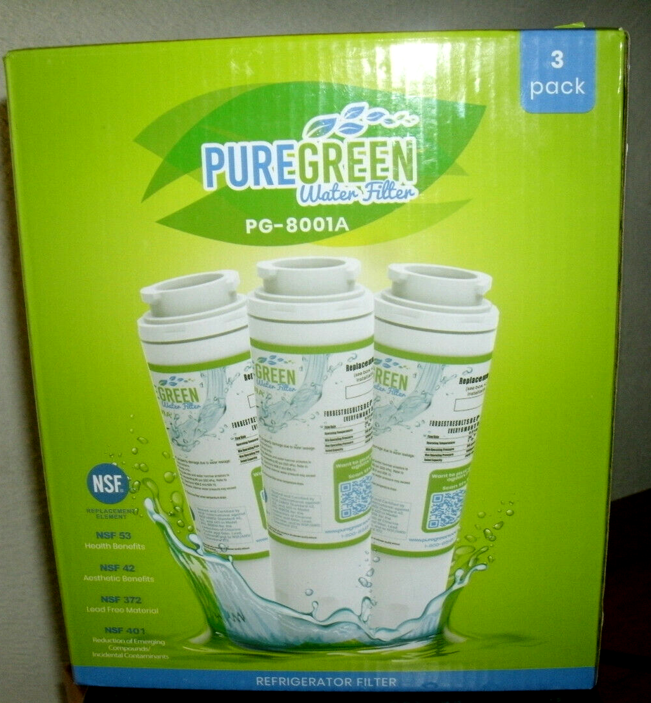 Pure Green Refrigerator Water Filter 3 Pack PG-8001A Amana Maytag Whirlpool New