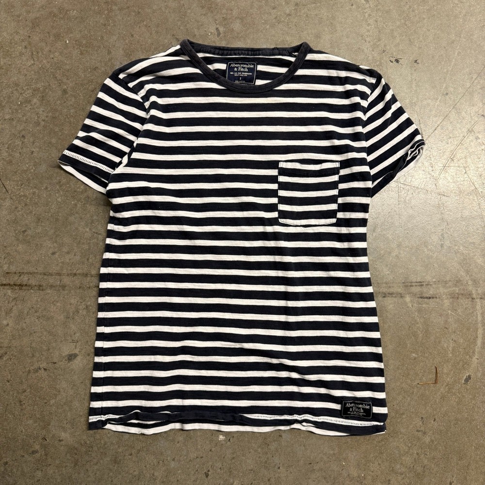 Abercrombie & Fitch Mens Navy Blue White Striped Pocket T-Shirt Small S