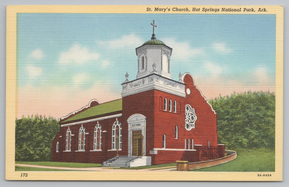 Linen~St Marys Church Hot Springs Park Arkansas~Vintage Postcard